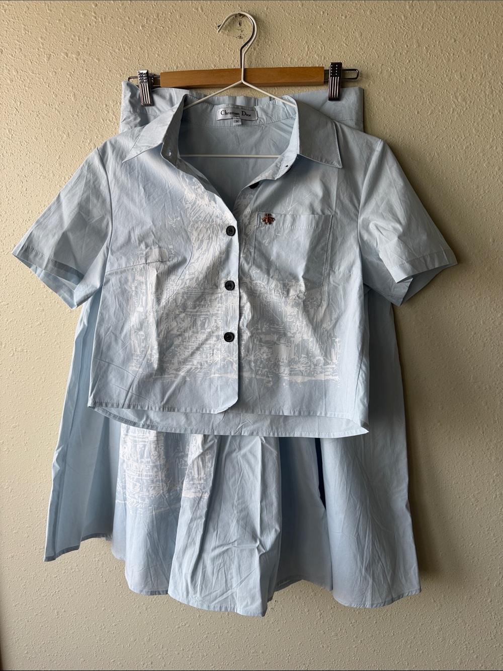 Dior Light Blue Short Sleeve Shirt and Skirt Set